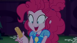 Size: 1910x1080 | Tagged: safe, screencap, pinkie pie, equestria girls, equestria girls series, g4, sunset's backstage pass!, spoiler:eqg series (season 2), churros, cute, diapinkes, excited, female, food, geode of sugar bombs, happy, magical geodes, music festival outfit, open mouth, outdoors, smiling, solo, wide eyes