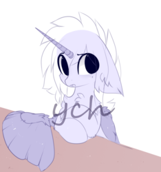 Size: 984x1053 | Tagged: safe, artist:little-sketches, oc, pony, chest fluff, commission, crossed hooves, ear fluff, floppy ears, horn, wing fluff, wings, your character here