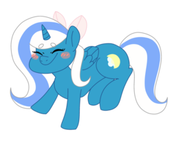 Size: 640x525 | Tagged: safe, artist:megatronsthiccthighs, oc, oc only, oc:fleurbelle, alicorn, pony, adorabelle, alicorn oc, blushing, bow, commission, cute, eyes closed, female, hair bow, happy, mare, ocbetes, simple background, solo, sweet, transparent background, ych result