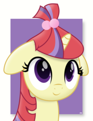 Size: 6146x7972 | Tagged: safe, alternate version, artist:potato22, moondancer, pony, unicorn, g4, abstract background, bust, cute, dancerbetes, female, floppy ears, mare, missing accessory, portrait, simple background, smiling, solo
