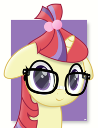 Size: 6146x7972 | Tagged: safe, alternate version, artist:potato22, moondancer, pony, unicorn, g4, abstract background, bust, cute, dancerbetes, female, floppy ears, glasses, looking at you, mare, portrait, simple background, smiling, solo