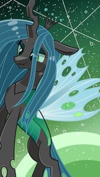 Size: 938x1658 | Tagged: safe, alternate version, artist:띌버, queen chrysalis, changeling, changeling queen, g4, abstract background, female, smiling, solo