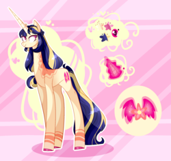 Size: 2016x1900 | Tagged: safe, artist:manella-art, oc, oc only, oc:aurora twilightshine, pony, unicorn, concave belly, female, mare, offspring, parent:flash sentry, parent:twilight sparkle, parents:flashlight, reference sheet, slender, solo, thin