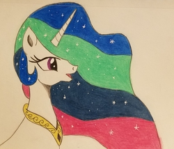 Size: 2262x1932 | Tagged: safe, artist:polar_storm, princess celestia, alicorn, pony, g4, colored sketch, female, mare, purple eyes, solo, traditional art