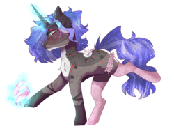 Size: 2224x1668 | Tagged: safe, artist:akiiichaos, oc, oc only, oc:moonstone, pony, unicorn, clothes, female, magic, mare, simple background, socks, solo, transparent background