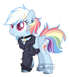 Size: 803x901 | Tagged: safe, artist:vintage-owll, rainbow dash, pony, g4, alternate hairstyle, clothes, female, jacket, older, rainbow-less dash, reference sheet, simple background, solo, transparent background, watermark