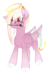 Size: 1432x2074 | Tagged: safe, artist:tsand106, oc, oc only, oc:trouble, pegasus, pony, female, halo, mare, mouth hold, paintbrush, solo