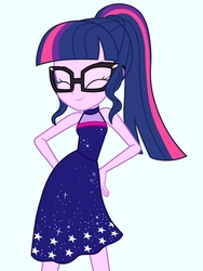 Size: 1536x2048 | Tagged: safe, artist:draymanor57, sci-twi, twilight sparkle, equestria girls, equestria girls series, g4, i'm on a yacht, spoiler:eqg series (season 2), clothes, cute, dancing, dress, eyes closed, female, glasses, photo, ponytail, sleeveless, solo, twiabetes