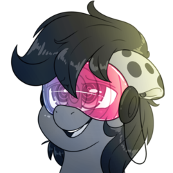 Size: 2000x2000 | Tagged: safe, artist:fluffyxai, edit, oc, oc only, oc:broken symmetry, pony, blushing, bust, commission, high res, hypnogear, hypnosis, open mouth, portrait, simple background, smiling, solo, transparent background, visor