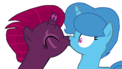 Size: 1920x1080 | Tagged: safe, alternate version, artist:徐詩珮, fizzlepop berrytwist, spring rain, tempest shadow, pony, unicorn, g4, background removed, base used, broken horn, duo, female, horn, kiss on the lips, kissing, lesbian, mare, ship:springshadow, shipping, simple background, transparent background