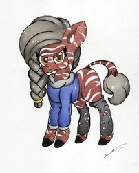 Size: 4471x5545 | Tagged: safe, artist:luxiwind, oc, oc only, oc:rosa, pony, zebra, absurd resolution, clothes, female, hoodie, solo, traditional art