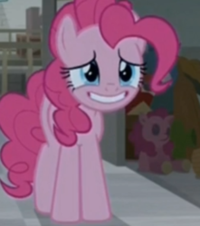 Size: 325x367 | Tagged: safe, screencap, pinkie pie, pony, g4, the last laugh, cropped, female, low quality, mare, plushie, solo