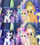 Size: 1920x2160 | Tagged: safe, screencap, applejack, fluttershy, pinkie pie, rainbow dash, rarity, twilight sparkle, alicorn, pony, g4, the last laugh, comparison, discovery family logo, female, ghosting, mane six, twilight sparkle (alicorn)