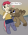 Size: 746x942 | Tagged: safe, artist:heretichesh, oc, oc only, oc:brick pie, oc:ruby blue, diamond dog, earth pony, pony, satyr, awkward, clothes, collar, good dog, offspring, parent:limestone pie, shirt, shorts