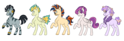 Size: 1500x500 | Tagged: safe, artist:pastel-charms, oc, oc only, earth pony, hybrid, pegasus, pony, unicorn, zony, female, magical gay spawn, magical lesbian spawn, male, mare, offspring, parent:doctor caballeron, parent:flash sentry, parent:fleetfoot, parent:lightning dust, parent:scootaloo, parent:sunburst, parent:suri polomare, parent:svengallop, parent:sweetie belle, parent:zecora, parents:flashburst, parents:fleetdust, parents:scootabelle, parents:surigallop, parents:zecoron, simple background, stallion, white background