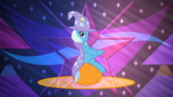Size: 7680x4320 | Tagged: safe, artist:laszlvfx, edit, trixie, pony, unicorn, g4, female, looking at you, mare, pumpkin, sitting, solo, wallpaper, wallpaper edit