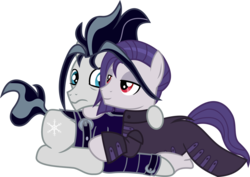 Size: 1497x1062 | Tagged: safe, artist:lightningbolt, derpibooru exclusive, funnel web, snow hope, earth pony, pony, g4, .svg available, clothes, emo, gay, goth, jacket, lidded eyes, male, nervous, prone, shipping, show accurate, simple background, smiling, snowweb, stallion, svg, transparent background, vector