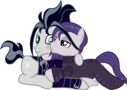 Size: 1497x1062 | Tagged: safe, artist:lightningbolt, derpibooru exclusive, funnel web, snow hope, earth pony, pony, g4, .svg available, blushing, cheek kiss, clothes, emo, gay, goth, happy, jacket, kissing, lidded eyes, male, nervous, prone, shipping, show accurate, simple background, smiling, snowweb, stallion, svg, transparent background, vector