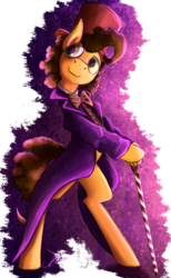 Size: 923x1500 | Tagged: safe, artist:jamescorck, cheese sandwich, earth pony, pony, g4, the last laugh, bipedal, cane, clothes, coat, cosplay, costume, hat, male, roald dahl, solo, top hat, willy wonka, willy wonka and the chocolate factory