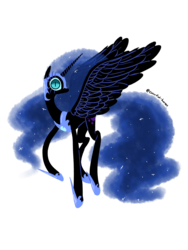 Size: 1200x1600 | Tagged: safe, artist:syrupyyy, nightmare moon, alicorn, pony, g4, armor, female, looking at you, signature, solo, transparent background