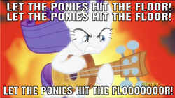Size: 640x361 | Tagged: safe, edit, edited screencap, editor:undeadponysoldier, screencap, rarity, pony, unicorn, g4, honest apple, angry, badass, bodies, caption, discovery family logo, drowning pool, female, fire, guitar, guitarity, heavy metal, image macro, let the bodies hit the floor, lyrics, mare, musical instrument, parody, solo, song reference, text