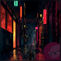 Size: 800x800 | Tagged: safe, pinkie pie, earth pony, pony, g4, album cover, city, female, lonely, pinkamena diane pie, sad, solo