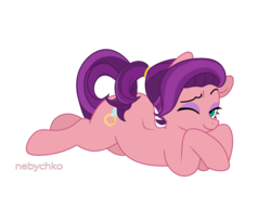 Size: 2200x1700 | Tagged: safe, artist:nebychko, spoiled rich, earth pony, pony, g4, cute, female, mare, mother, one eye closed, ponytail, prone, simple background, solo, spoiled milk, stupid sexy spoiled rich, transparent background, ych result