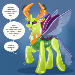 Size: 1243x1239 | Tagged: safe, artist:hornbuckle, thorax, changedling, changeling, inflatable pony, pooltoy pony, g4, changeling king, female to male, human to changeling, inflatable, inflatable toy, king thorax, latex, living toy, male, pool toy, pvc, rubber, rule 63, solo, transformation, transformation sequence, transgender transformation