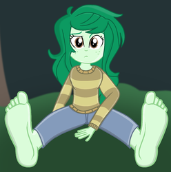 Size: 1334x1347 | Tagged: safe, artist:grapefruitface1, wallflower blush, equestria girls, equestria girls specials, g4, my little pony equestria girls: better together, my little pony equestria girls: forgotten friendship, barefoot, feet, female, fetish, foot fetish, foot focus, grass, implied sex, looking at you, night, redraw, requested art, show accurate, soles, solo, spread legs, spreading, tree, update
