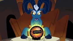 Size: 1280x720 | Tagged: safe, screencap, grogar, sheep, g4, the beginning of the end, cloven hooves, colored hooves, crystal ball, grogar's orb, male, ram, solo