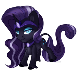Size: 2000x2000 | Tagged: safe, artist:villjulie, nightmare rarity, classical unicorn, pony, unicorn, g4, chibi, choker, cloven hooves, cute, female, high res, horn, leonine tail, lidded eyes, looking at you, mare, nightmare raribetes, simple background, slit pupils, smiling, solo, transparent background, unshorn fetlocks, white outline