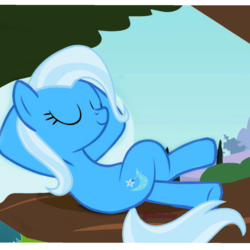 Size: 1414x1414 | Tagged: safe, artist:petmon, trixie, earth pony, pony, g4, female, hornless unicorn, pillow, race swap, solo, tree, tree branch