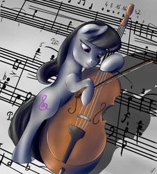 Size: 848x942 | Tagged: safe, artist:com3tfire, octavia melody, earth pony, pony, g4, bow (instrument), cello, female, mare, music notes, musical instrument, solo