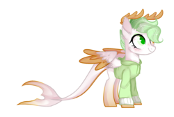 Size: 1924x1300 | Tagged: safe, artist:shiroikitten, oc, oc only, original species, pegasus, pony, shark pony, antlers, base used, clothes, female, heterochromia, hoodie, mare, simple background, solo, transparent background, two toned wings, wings