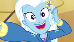 Size: 1280x720 | Tagged: safe, screencap, trixie, do it for the ponygram!, equestria girls, g4, my little pony equestria girls: better together, canterlot high, clothes, cute, diatrixes, female, gym, hoodie, looking at you, open mouth, recording, selfie, smiling, solo, suddenly trixie