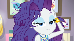 Size: 1920x1080 | Tagged: safe, screencap, rarity, do it for the ponygram!, equestria girls, g4, spoiler:eqg series (season 2), cute, female, geode of shielding, lidded eyes, looking at you, magical geodes, messy hair, raribetes, smiling, smiling at you, solo