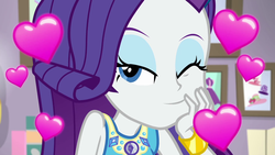 Size: 1920x1080 | Tagged: safe, screencap, rarity, do it for the ponygram!, equestria girls, equestria girls series, g4, spoiler:eqg series (season 2), female, geode of shielding, heart, looking at you, magical geodes, one eye closed, solo, wink