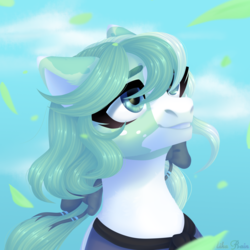 Size: 2500x2500 | Tagged: safe, artist:nika-rain, oc, oc only, earth pony, pony, bust, clothes, cloud, commission, cute, female, high res, portrait, sky, smiling, solo
