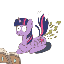 Size: 1400x1400 | Tagged: safe, artist:gassipons, twilight sparkle, alicorn, pony, g4, accident, book, embarrassed, fart, fart fetish, female, fetish, raised tail, simple background, solo, tail, twilight fartle, twilight sparkle (alicorn), white background, wide eyes