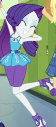 Size: 233x522 | Tagged: safe, screencap, applejack, rarity, do it for the ponygram!, equestria girls, equestria girls series, g4, spoiler:eqg series (season 2), adorasexy, beautiful, beautisexy, canterlot high, clothes, cropped, cute, eyes closed, eyeshadow, female, happy, high heels, lockers, makeup, offscreen character, pencil skirt, pose, raribetes, rarity peplum dress, sexy, shoes, skirt, solo