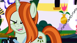 Size: 1920x1080 | Tagged: safe, screencap, crackle cosette, queen chrysalis, pony, unicorn, g4, the ending of the end, leak, camera, disguise, disguised changeling, female, laughing