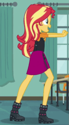 Size: 483x872 | Tagged: safe, screencap, sunset shimmer, do it for the ponygram!, equestria girls, g4, my little pony equestria girls: better together, animated, boots, canterlot high, classroom, cropped, cute, dancing, everyday i'm shufflin', female, gif, legs, open mouth, open smile, perfect loop, running man, shimmerbetes, shoes, shuffle, smiling, solo