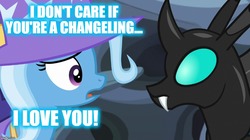 Size: 888x499 | Tagged: safe, edit, edited screencap, screencap, thorax, trixie, changeling, g4, to where and back again, caption, female, image macro, male, meme, shipping, straight, text, thoraxie