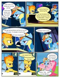 Size: 612x792 | Tagged: safe, artist:newbiespud, edit, edited screencap, screencap, pinkie pie, rainbow dash, spitfire, earth pony, pegasus, pony, comic:friendship is dragons, g4, annoyed, bridal carry, carrying, clothes, comic, dialogue, drill sergeant, female, frown, goggles, lamp, male, mare, necktie, office, poster, screencap comic, spitfire's office, spitfire's tie, stallion, suit, suspicious, uniform, wonderbolt trainee uniform, wonderbolts, wonderbolts dress uniform