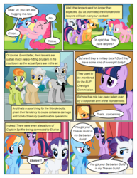 Size: 612x792 | Tagged: safe, artist:newbiespud, edit, edited screencap, screencap, applejack, fluttershy, justah bill, lady justice, mayor mare, pinkie pie, rainbow dash, rarity, swift justice, tall order, twilight sparkle, earth pony, pegasus, pony, unicorn, comic:friendship is dragons, g4, bridal carry, carrying, clothes, comic, dialogue, female, freckles, glasses, goggles, grin, hat, male, mane six, mare, necktie, raised hoof, screencap comic, smiling, stallion, unicorn twilight, uniform, wonderbolt trainee uniform, wonderbolts