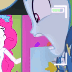 Size: 320x320 | Tagged: safe, edit, screencap, pinkie pie, rainbow dash, do it for the ponygram!, equestria girls, g4, my little pony equestria girls: better together, animated, camera shot, female, gif, reversed