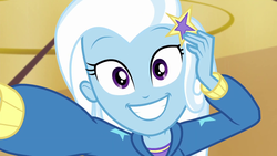 Size: 1920x1080 | Tagged: safe, screencap, trixie, do it for the ponygram!, equestria girls, g4, my little pony equestria girls: better together, clothes, cute, diatrixes, female, grin, hoodie, looking at you, selfie, smiling, suddenly trixie