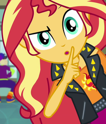 Size: 926x1079 | Tagged: safe, edit, edited screencap, screencap, sunset shimmer, do it for the ponygram!, equestria girls, equestria girls series, g4, spoiler:eqg series (season 2), cropped, female, geode of empathy, magical geodes, shhh, solo