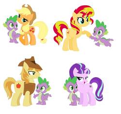 Size: 922x866 | Tagged: editor needed, safe, edit, applejack, braeburn, spike, starlight glimmer, sunset shimmer, dragon, earth pony, pony, unicorn, g4, bedroom eyes, bisexual, everypony's gay for braeburn, female, gay, hat, interspecies, lucky bastard, male, mare, raised hoof, s5 starlight, ship:applespike, ship:sparlight, ship:sunsetspike, shipping, simple background, spike gets all the mares, spike gets all the stallions, spikeburn, stallion, stock vector, straight, white background