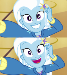 Size: 1920x2160 | Tagged: safe, screencap, trixie, do it for the ponygram!, equestria girls, g4, my little pony equestria girls: better together, barrette, clothes, cute, diatrixes, female, hoodie, looking at you, selfie, suddenly trixie